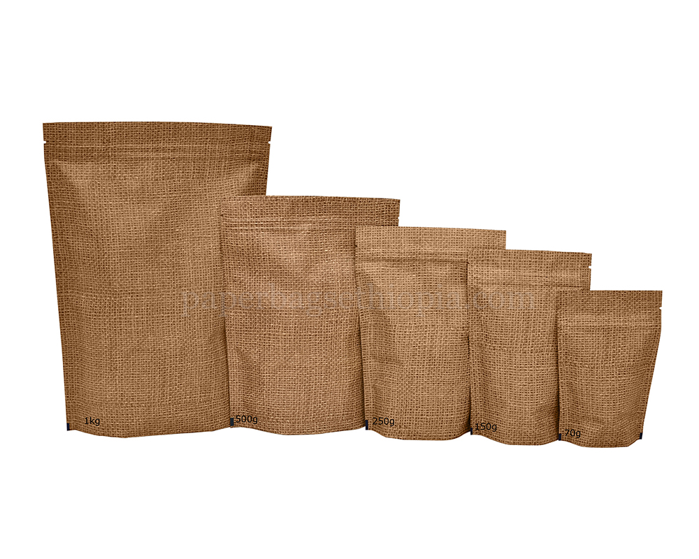 Jute Look High Barrier Bags With Zipper Foil Lined